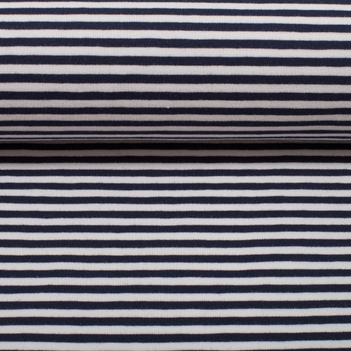 Jersey Streifen - 3 mm - Weiß/Dunkelblau